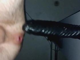 Intense solo session with hardcore anal play using a dildo