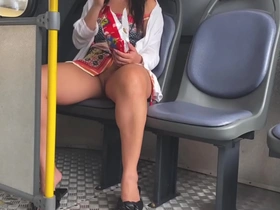 Young and daring stepmom's naughty display on the bus
