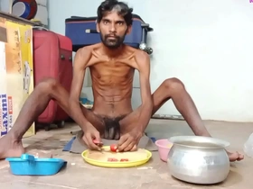 Hairy stud Rajesh shows off his big dick while cooking aalu curry