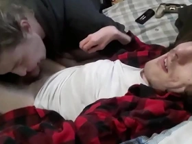 Slender gay guy receives double oral satisfaction